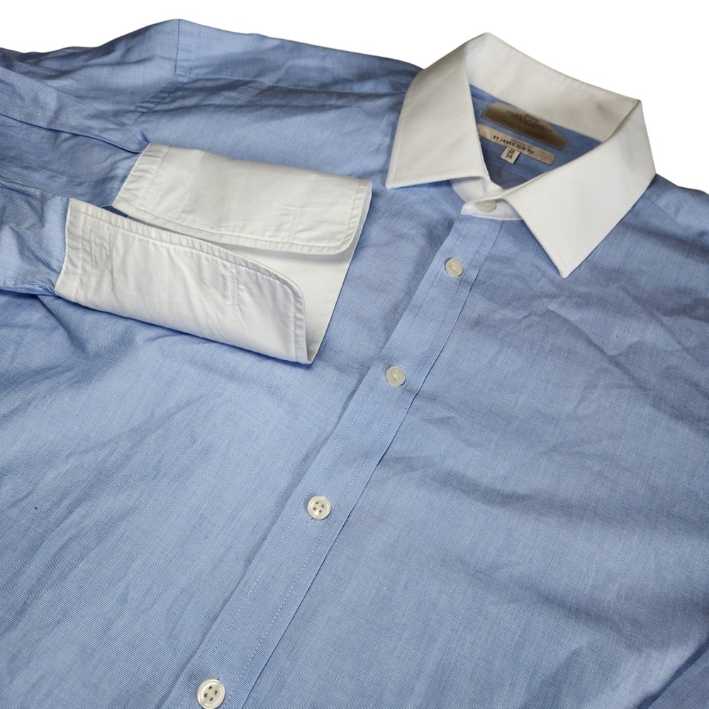 HAWES & Curtis St James Slim Fit Dress Shirt French Cuff Mens 18/38 Blue White